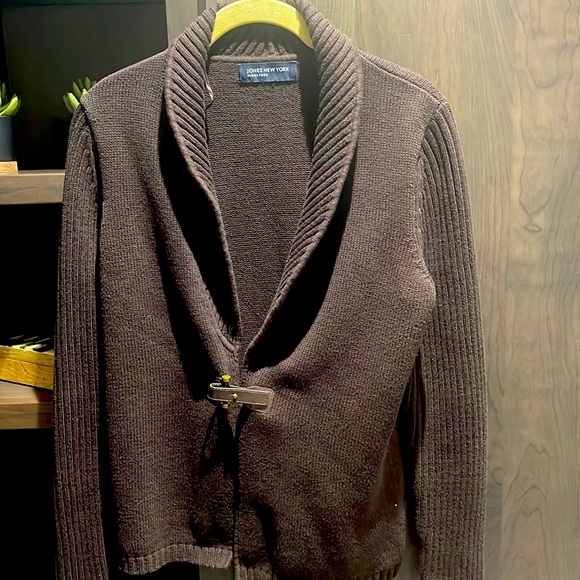 Chocolate Brown Jones NY Cardigan with Belt Detail - Picture 3 of 4